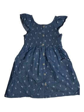 MWT Girls Cat & Jack Navy Blue With White Floral Button In Front  Dress